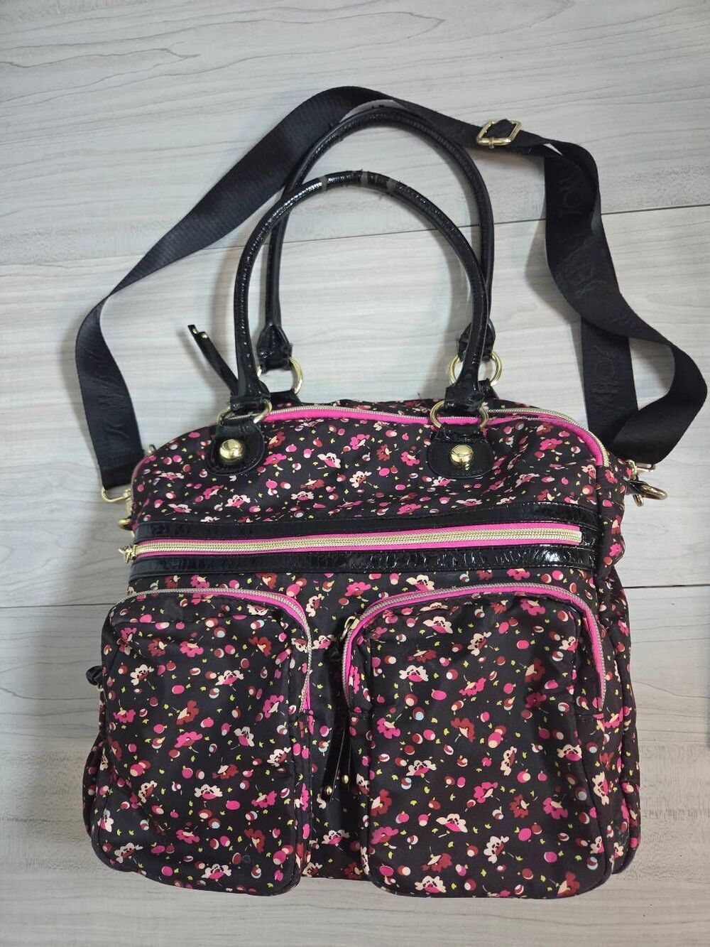 Betsey Johnson Nylon Floral Multi-Pocket Crossbody Weekender Bag